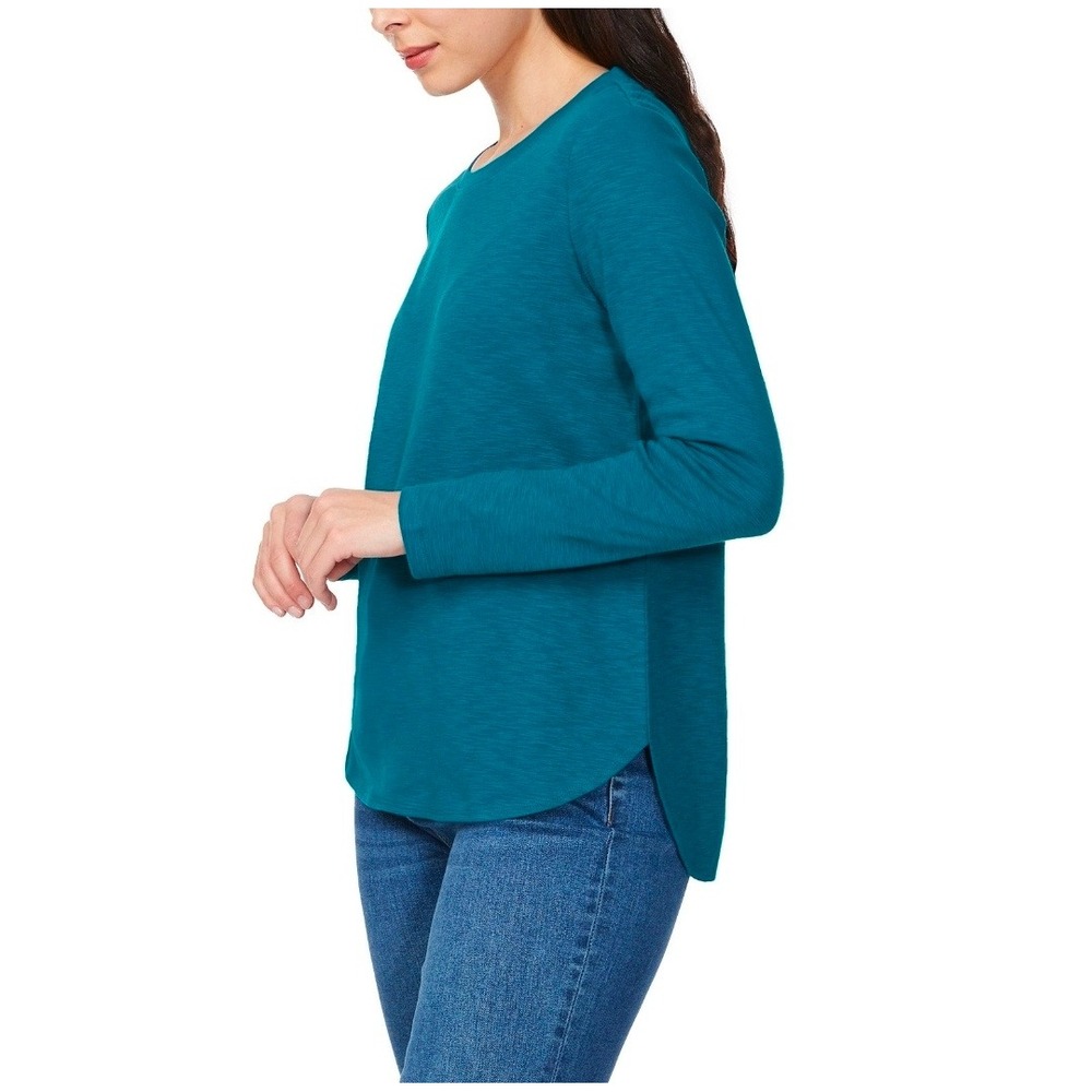 Kirkland Signature Women XL Teal Blue Slub Long Sleeve Crewneck Tee 7771740